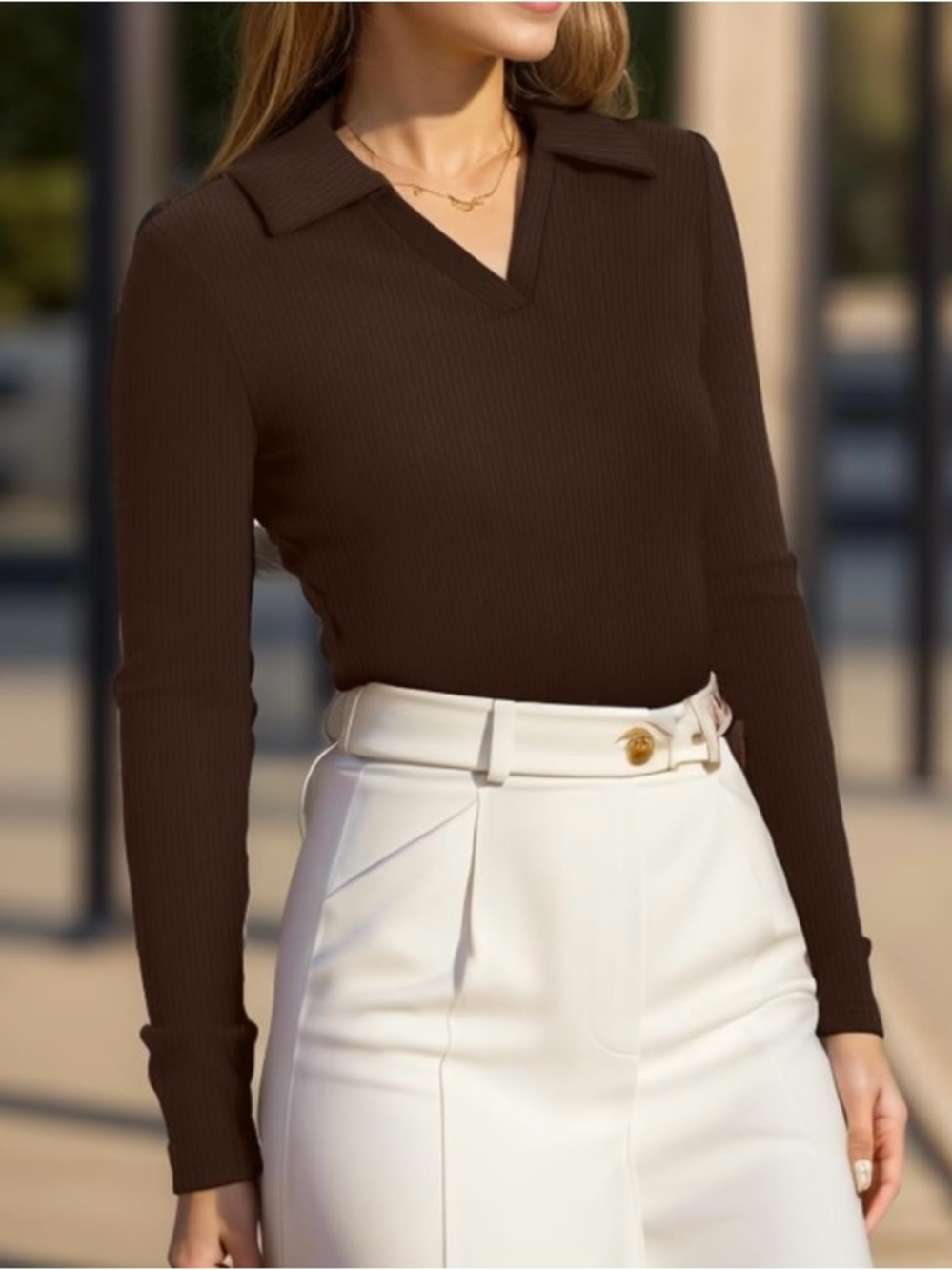 🎉Slim-fit long-sleeve polo, collared knit top V-neck businesscasual essentials. - Picture 6 of 12